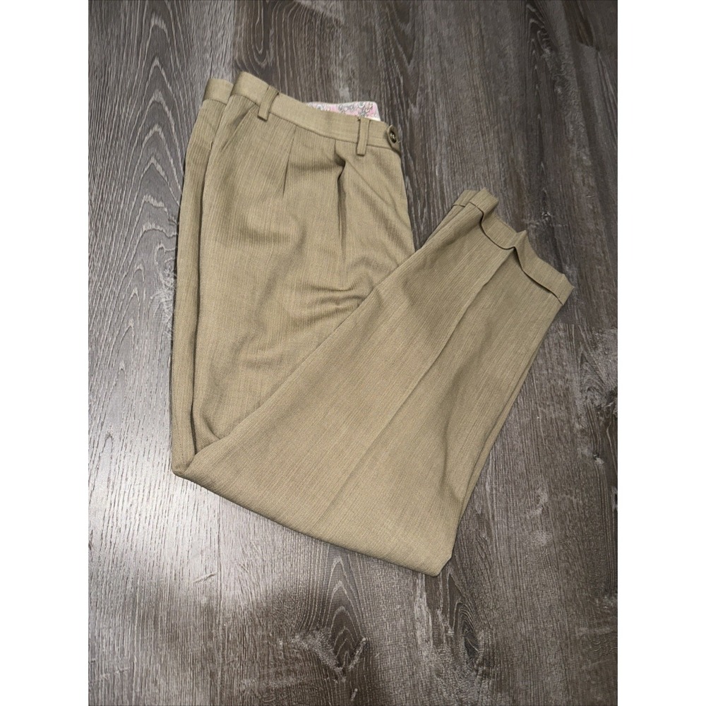 Lauren Ralph Lauren Men's Brown Herringbone Dress Pants Pleated Cuffed Chino